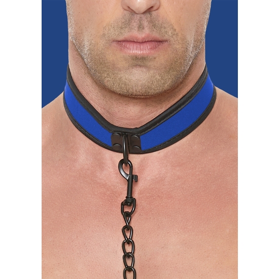 OUCH PUPPY PLAY - NEOPRENE COLLAR WITH LEASH - AZUL